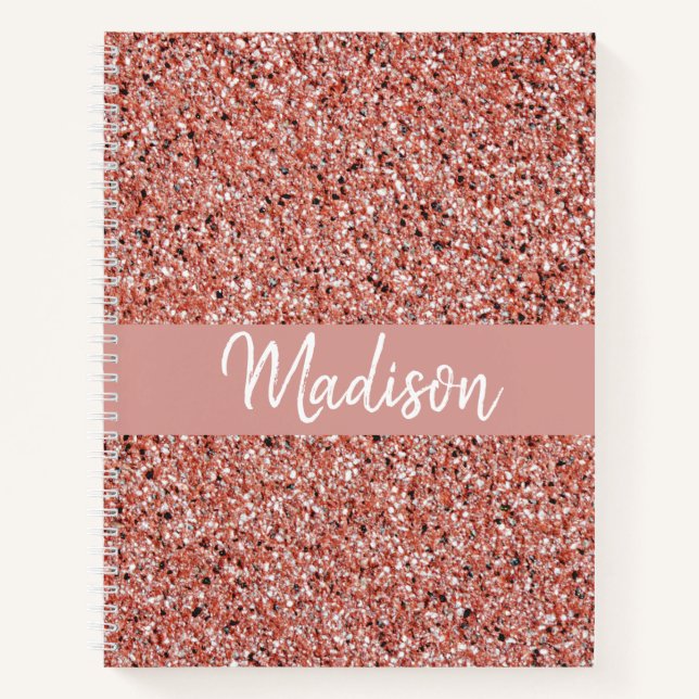 Girl Rose Gold Glitzer Sparkle Monogram Name Notizbuch (Vorderseite)