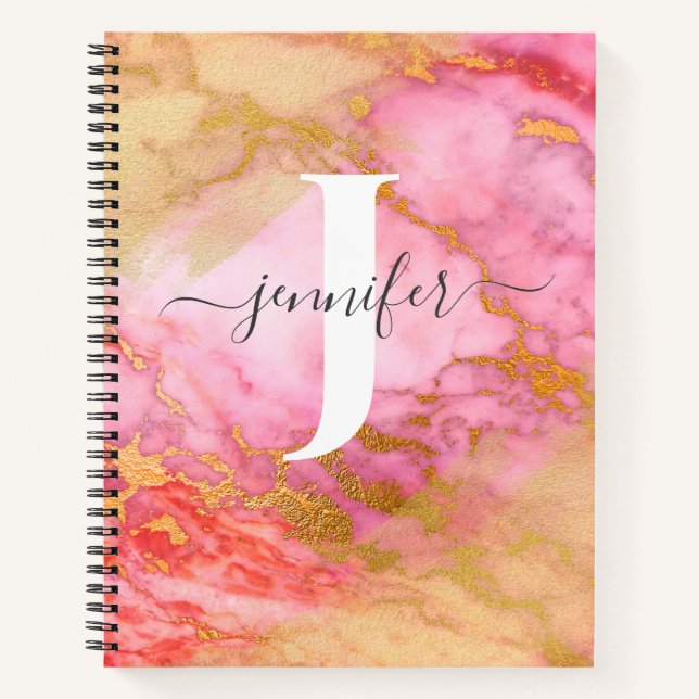 Girl Rose Gold Glitzer Sparkle Monogram Notebook Notizbuch (Vorderseite)