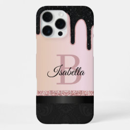Girl Rose Gold Glitzer Sparkle und Monogram Name iPhone 16 Pro Max Hülle