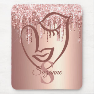 Girl Rose Gold Glitzer Tropfen mit Monogramm Mousepad
