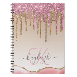 Girl Rose Gold Glitzer Tropfen Ombre Monogram Notizblock