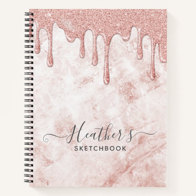 Girl Rose Gold Glitzer Tropfen Sketchbook Notizbuch (Vorderseite)