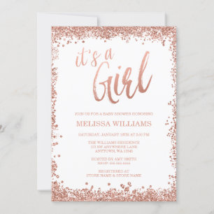 Girl Rose Gold Imitats Glitzer Kinderdusche Einlad Einladung