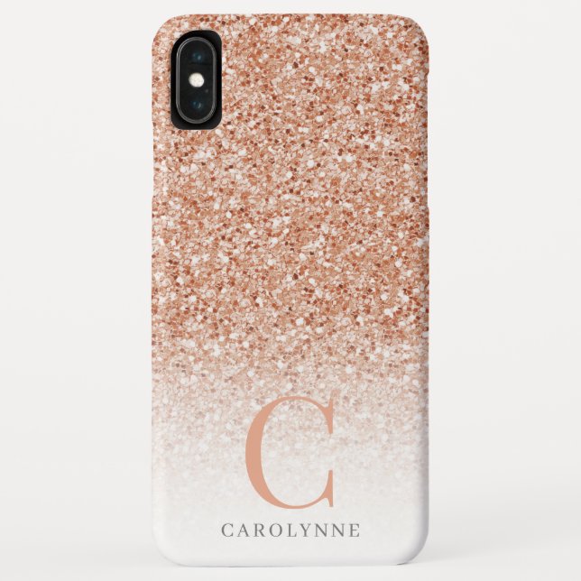 Girl Rose Gold Kupfer Glitzer Ombre Monogram Case-Mate iPhone Hülle (Rückseite)
