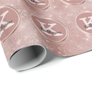 Girl Rose Gold Niedlich Diamond Sparkle Monogramm Geschenkpapier