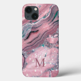 Girl Rose Gold Pink Agate Quarz Glitzer Monogram Case-Mate iPhone Hülle