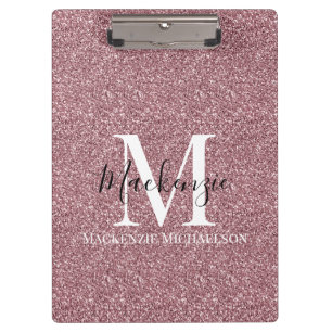 Girl Rose Gold Pink Glitzer Monogram Name Klemmbrett