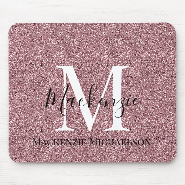 Girl Rose Gold Pink Glitzer Monogram Name Mousepad (Vorne)