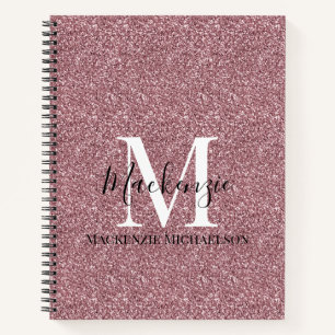 Girl Rose Gold Pink Glitzer Monogram Name Notizbuch