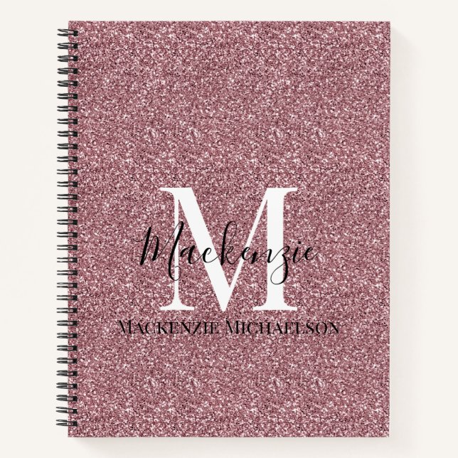 Girl Rose Gold Pink Glitzer Monogram Name Notizbuch (Vorderseite)