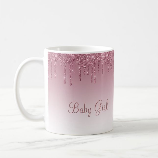 Girl Rose Gold Pink Glitzer Script Glitzern Kaffeetasse (Links)