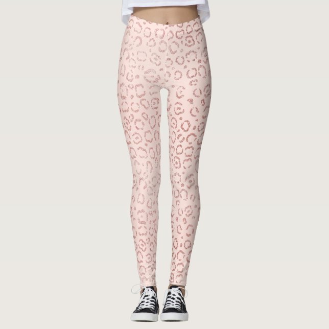 Girl Rose Gold Pink Trendy Leopard Cheetah Print  Leggings (Vorderseite)