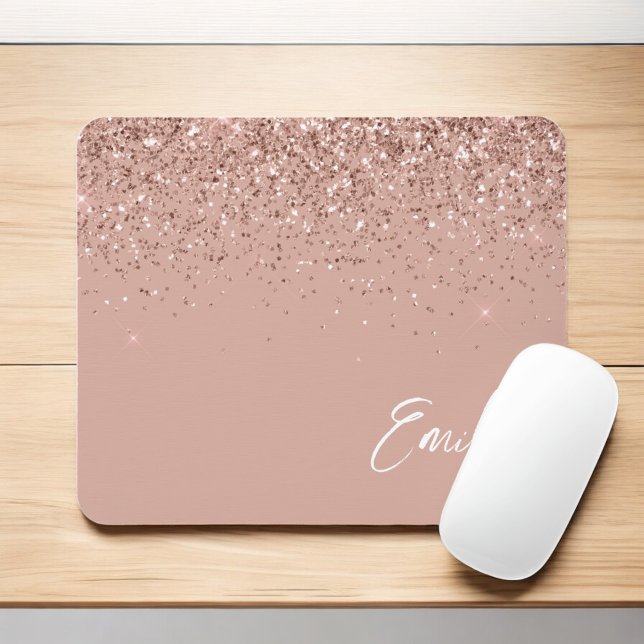 Girl Rose Gold - Rosa Glitzer Monogramm Mous Mousepad (Von Creator hochgeladen)