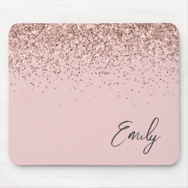 Girl Rose Gold - Rosa Glitzer Monogramm Mousepad (Vorne)