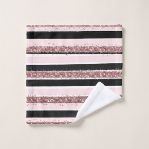 Girl Rose Gold Rosa Schwarzer Glitzer Streifen Mus Waschlappen
