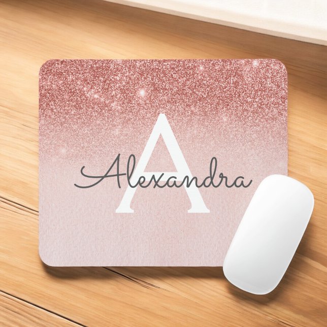 Girl Rose Gold - Rosa Sparkle Glitzer Monogram Mousepad (Von Creator hochgeladen)