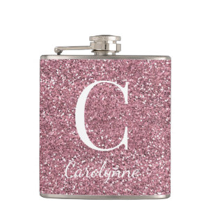 Girl Rose Gold Sparkle Glitzer Monogram Flachmann