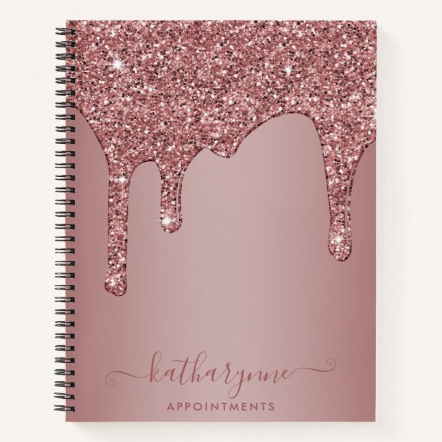 Girl-Rose Gold Sparkle Glitzer Tropfen Ernennung Notizbuch (Vorderseite)