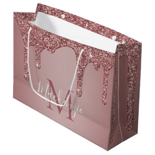 Girl Rose Gold Sparkle Glitzer Tropfen Monogram Große Geschenktüte