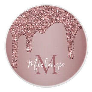 Girl Rose Gold Sparkle Glitzer Tropfen Monogram Keramikknauf