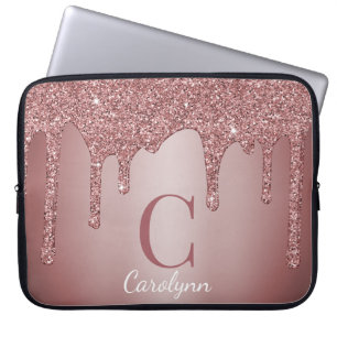 Girl Rose Gold Sparkle Glitzer Tropfen Monogram Laptopschutzhülle
