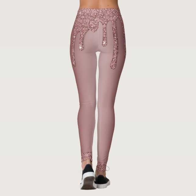 Girl Rose Gold Sparkle Glitzer Tropfen Monogram Leggings (Rückseite)