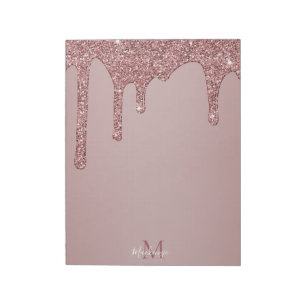 Girl Rose Gold Sparkle Glitzer Tropfen Monogram Notizblock