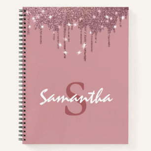Girl Rose Gold Sparkle Glitzer Tropfen Monogram Notizbuch