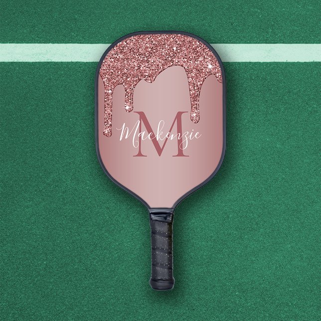 Girl Rose Gold Sparkle Glitzer Tropfen Monogram Pickleball Schläger (Girly Rose Gold Sparkle Glitter Drips Monogram Pickleball Paddle)