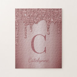 Girl Rose Gold Sparkle Glitzer Tropfen Monogram Puzzle