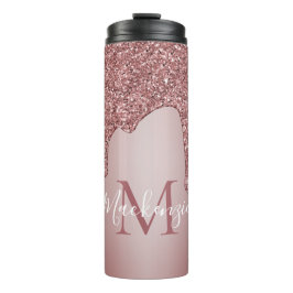 Girl Rose Gold Sparkle Glitzer Tropfen Monogram Thermosbecher