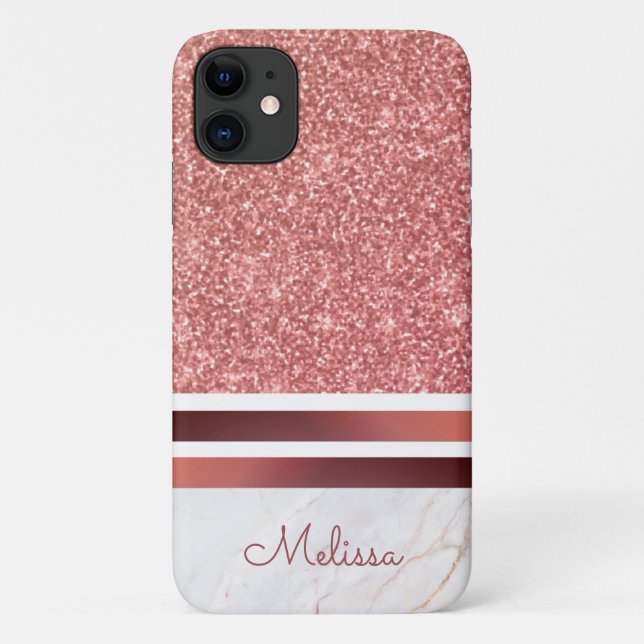 Girl Rose Gold Streifen Imitate Glitzer mit Name Case-Mate iPhone Hülle (Rückseite)