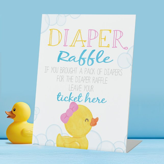 Girl Rubber Duck DIaper Raffle Babydusche Sockelschild (Girl Rubber Duck Baby Shower Diaper Raffle Game Table Pedestal Sign)