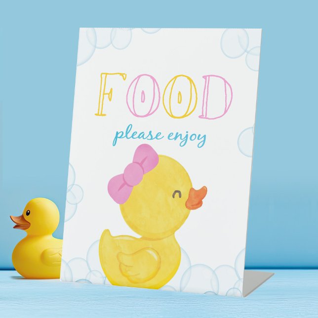 Girl Rubber Duck Food Party Sockelschild (Girl Watercolor Rubber Duck Food Party Sign for Baby Shower or Birthday)