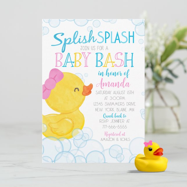 Girl Rubber Duck Splish Splash Baby Dusche Einladung (Girl Rubber Duck Baby Shower Invitations. Available Printed with Envelopes or Digital Download)