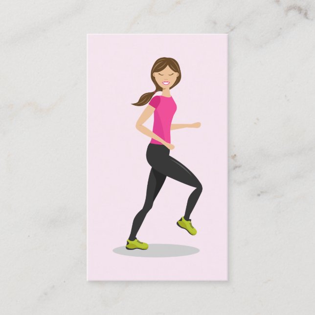 Girl Running Illustration Pink Personal Trainer Visitenkarte (Vorderseite)