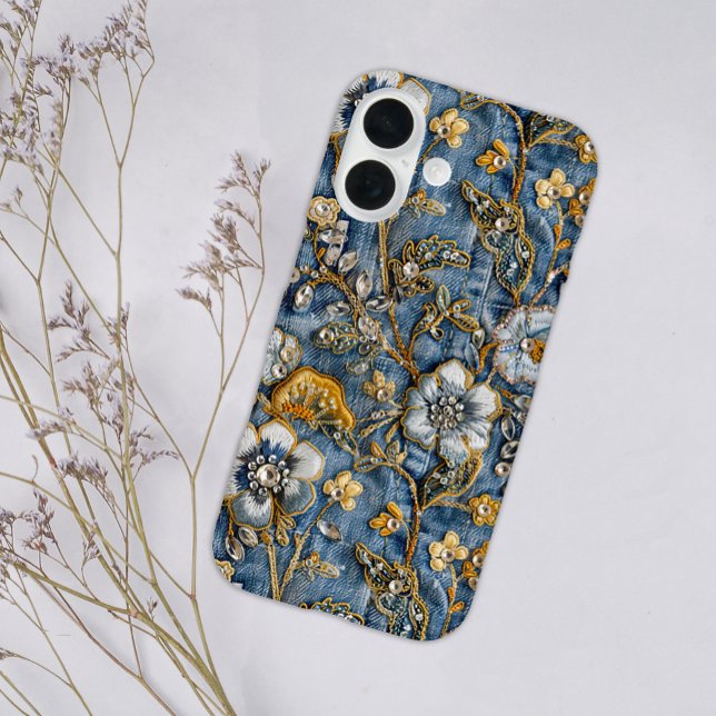 Girl Rustic White Floral bestickt Blue Denim Case-Mate iPhone Hülle (Von Creator hochgeladen)