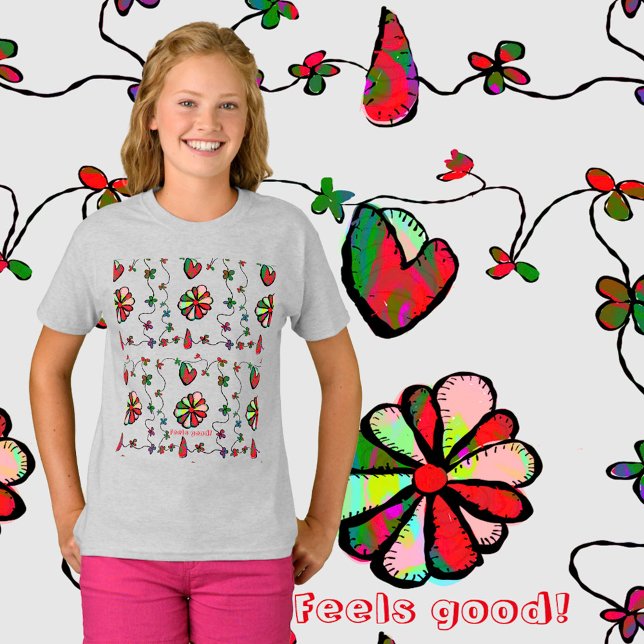 Girl’s Happy, Joyful Hearts & Blume T - Shirt (Von Creator hochgeladen)