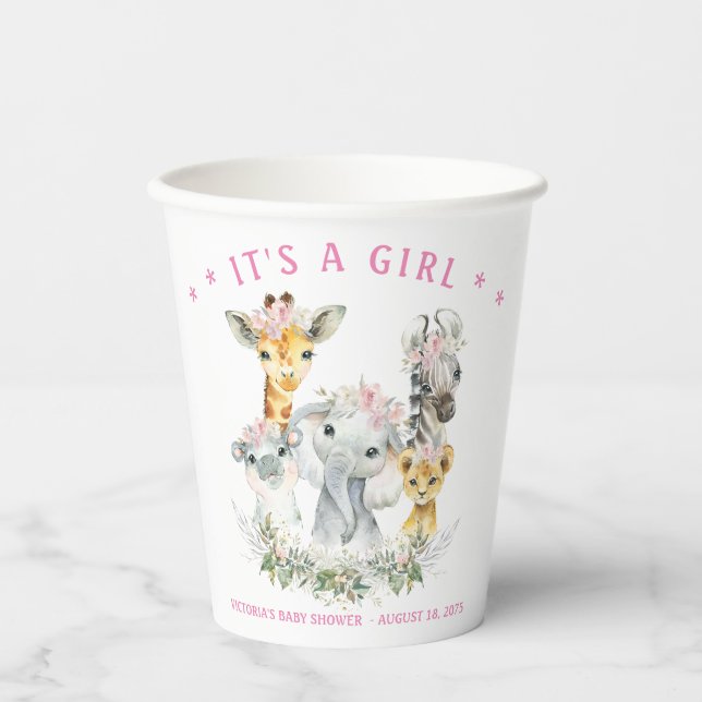 Girl Safari Animal Baby Shooting Paper Cups Pappbecher (Vorderseite)