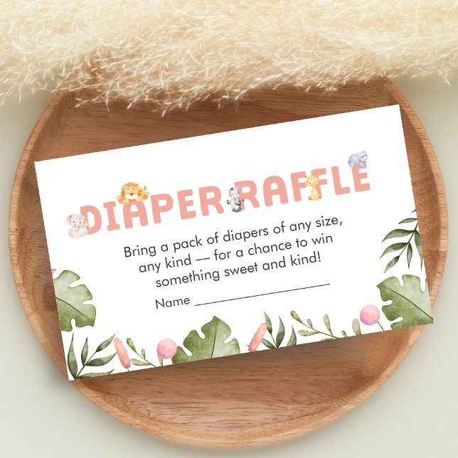 Girl Safari Animal Baby Shower Diaper Raffle Begleitkarte (Safari Jungle Animals Baby Shower Diaper Raffle)
