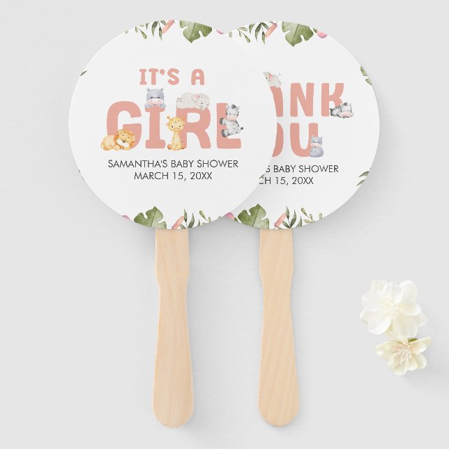 Girl Safari Animal Baby Shower  Fächer (Vorne und Hinten)