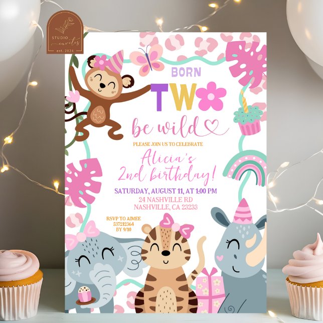 Girl Safari Born TWO be wild Party invitation Einladung (Von Creator hochgeladen)