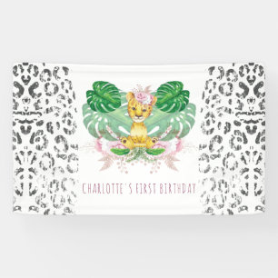 Girl Safari Geburtstag Löwe Illustration Banner
