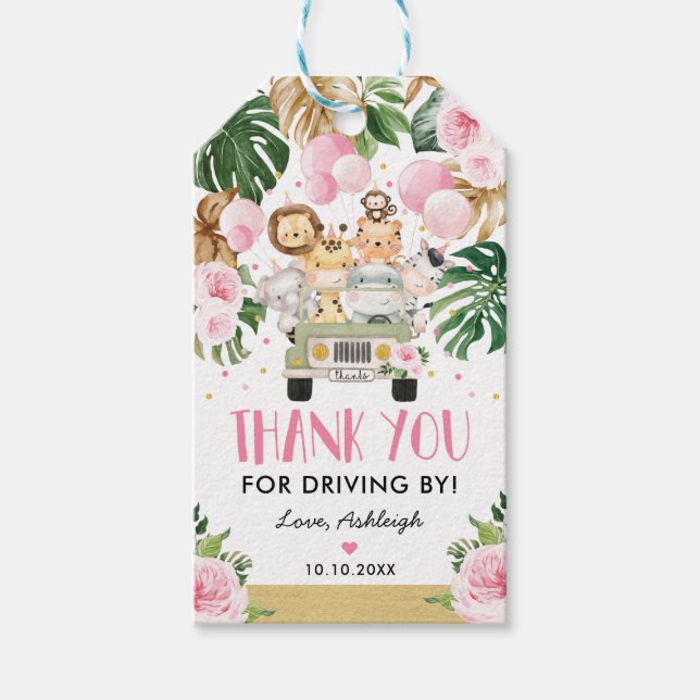 Girl Safari Jungle Drive by Baby Dusche Parade Geschenkanhänger (Vorderseite)