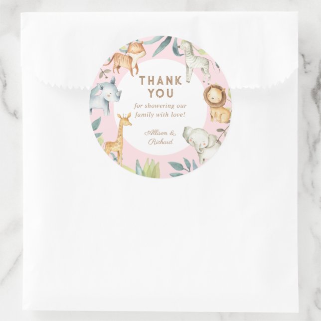 Girl Safari-Tiere boho bohemianische Babydusche Runder Aufkleber (Tasche)