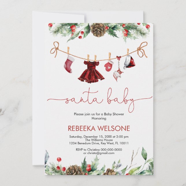 Girl Santa Baby Weihnachten Baby Dusche Einladung (Vorderseite)