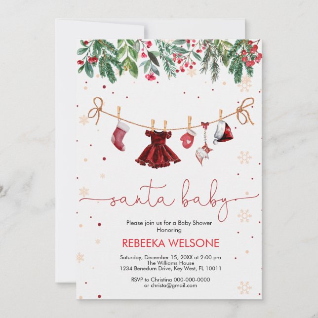 Girl Santa Baby-Weihnachtsdusche Einladung (Vorderseite)