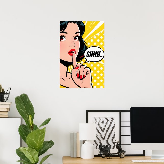 Girl Saying Shhhhh Pop Art Poster (Heimbüro)