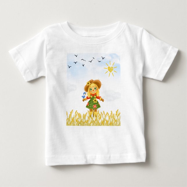 Girl Scarecrow Bird auf Arm Baby T-shirt (Vorderseite)