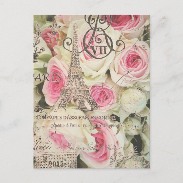 Girl-schicke Retro-Mode-Paris-Eiffelturm Postkarte (Vorderseite)